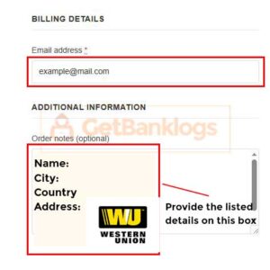 Western Union instruction to order